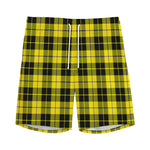 Yellow Black And Blue Tartan Print Men's Sports Shorts