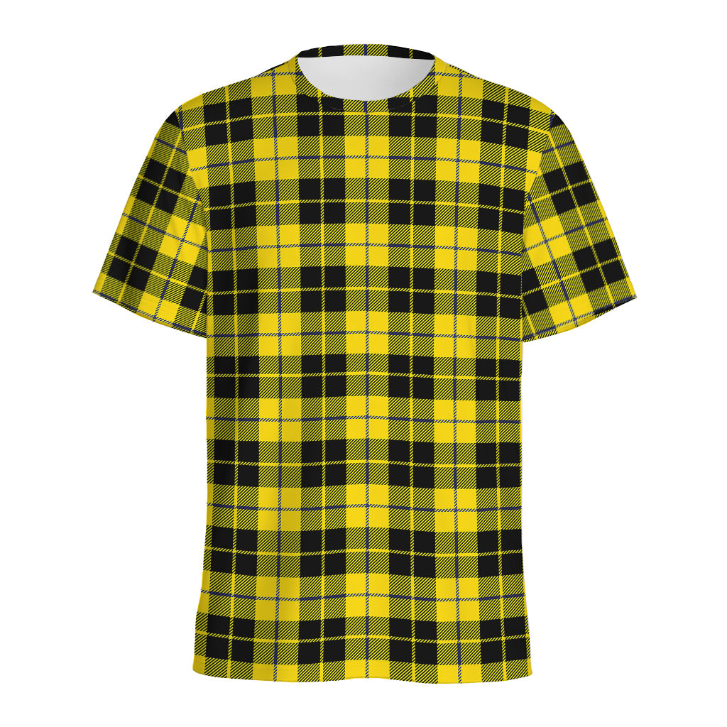 Yellow Black And Blue Tartan Print Men's Sports T-Shirt