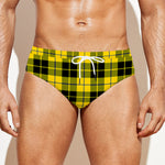Yellow Black And Blue Tartan Print Men's Swim Briefs