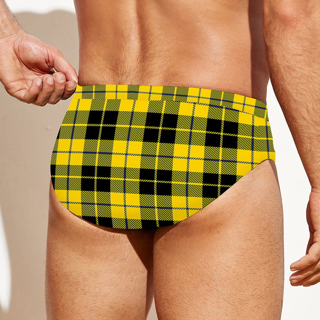 Yellow Black And Blue Tartan Print Men's Swim Briefs