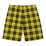 Yellow Black And Blue Tartan Print Men's Swim Trunks