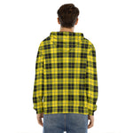 Yellow Black And Blue Tartan Print Men's Velvet Pullover Hoodie