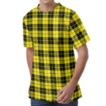 Yellow Black And Blue Tartan Print Men's Velvet T-Shirt