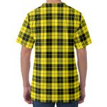 Yellow Black And Blue Tartan Print Men's Velvet T-Shirt