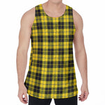 Yellow Black And Blue Tartan Print Men's Velvet Tank Top