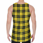 Yellow Black And Blue Tartan Print Men's Velvet Tank Top