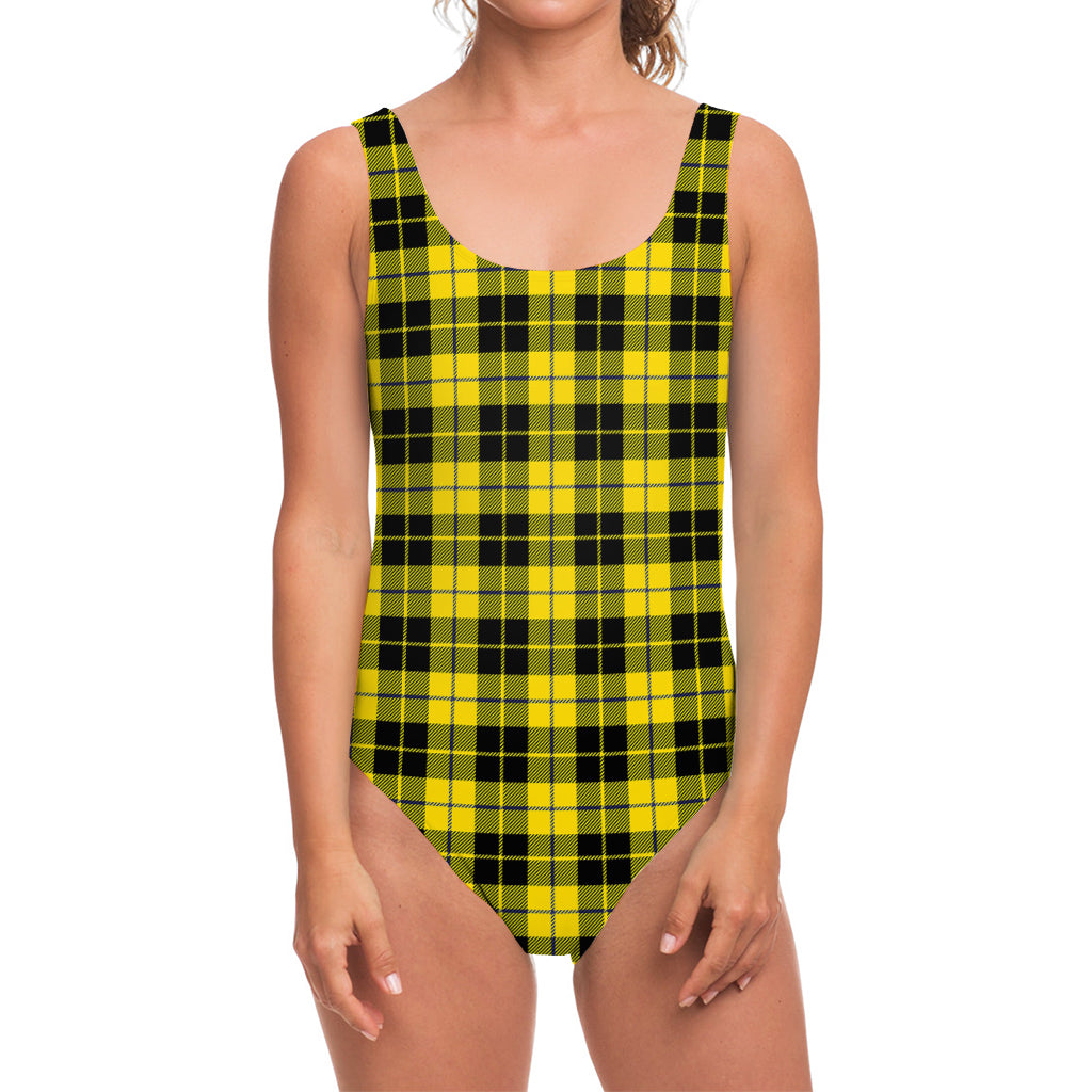 Yellow Black And Blue Tartan Print One Piece Swimsuit