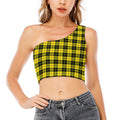 Yellow Black And Blue Tartan Print One Shoulder Crop Top
