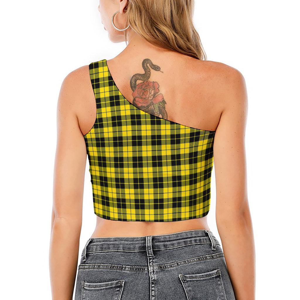Yellow Black And Blue Tartan Print One Shoulder Crop Top