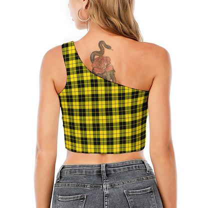 Yellow Black And Blue Tartan Print One Shoulder Crop Top