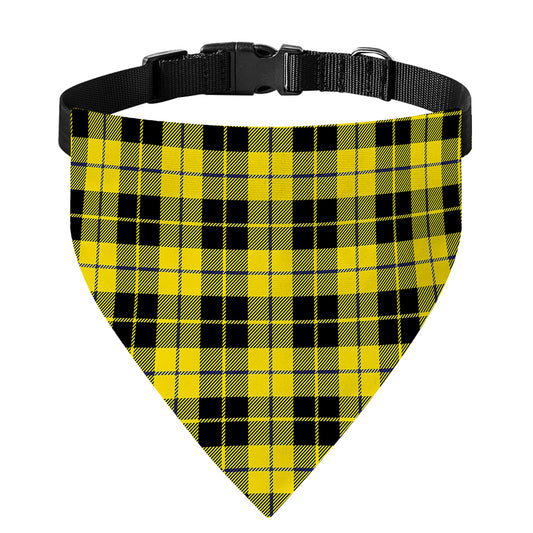 Yellow Black And Blue Tartan Print Over The Collar Dog Bandana