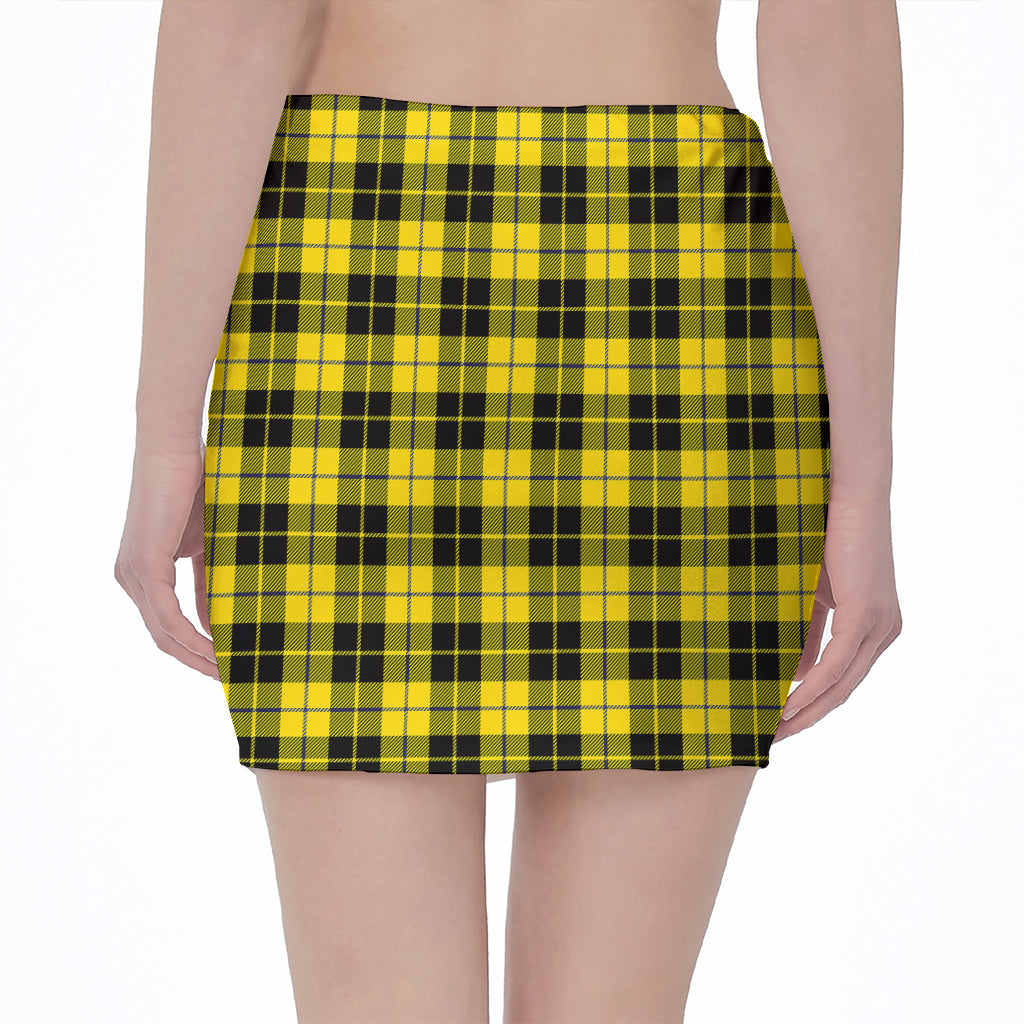 Yellow Black And Blue Tartan Print Pencil Mini Skirt