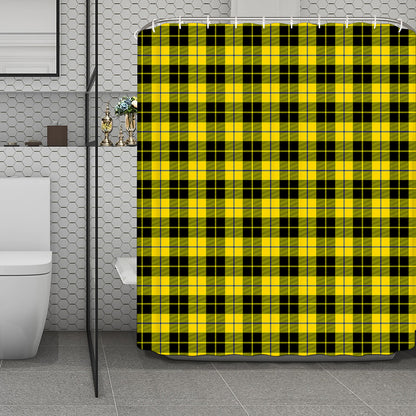 Yellow Black And Blue Tartan Print Polyester Shower Curtain