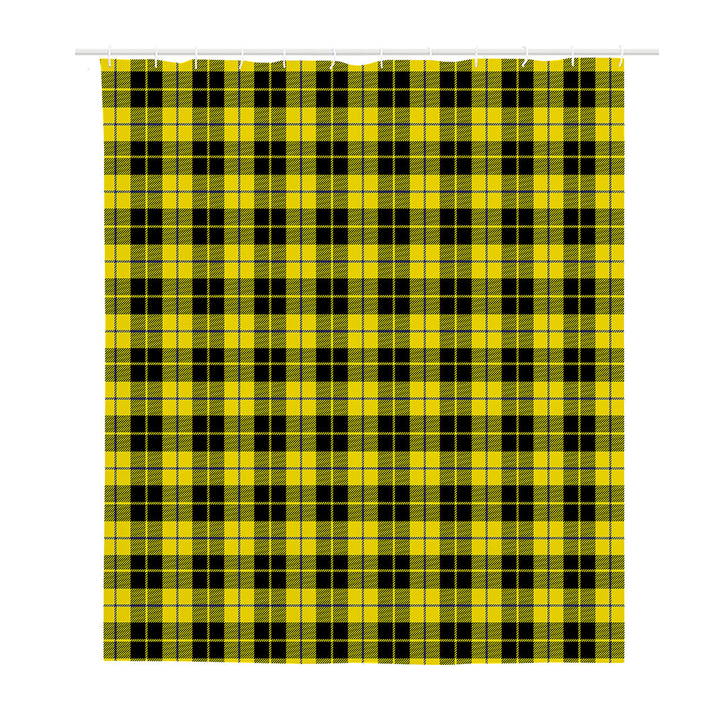 Yellow Black And Blue Tartan Print Polyester Shower Curtain