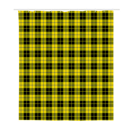 Yellow Black And Blue Tartan Print Polyester Shower Curtain