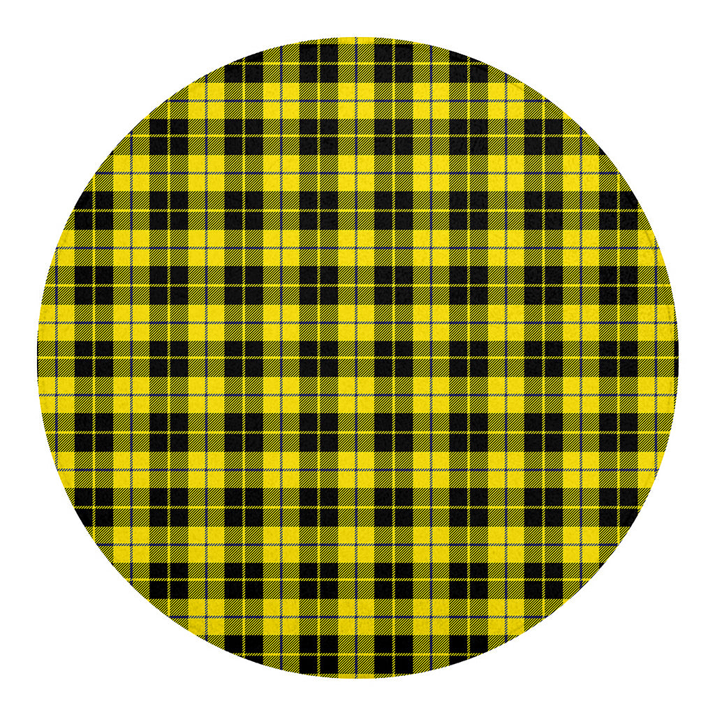 Yellow Black And Blue Tartan Print Round Blanket
