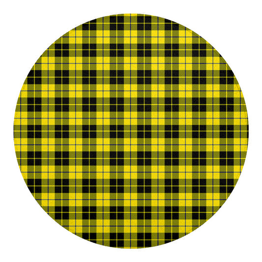 Yellow Black And Blue Tartan Print Round Blanket