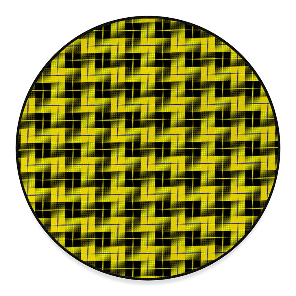Yellow Black And Blue Tartan Print Round Floor Mat