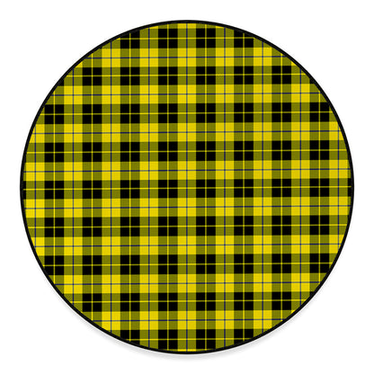 Yellow Black And Blue Tartan Print Round Floor Mat