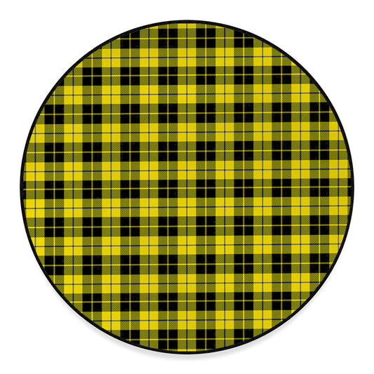 Yellow Black And Blue Tartan Print Round Floor Mat