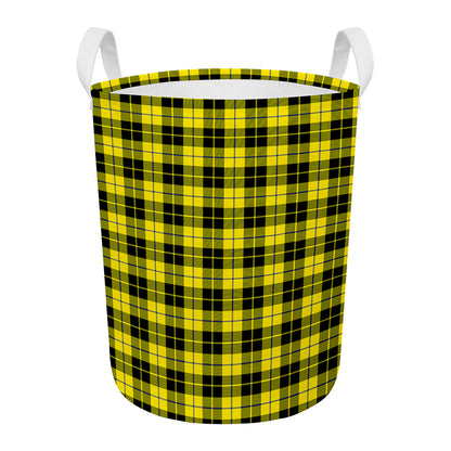 Yellow Black And Blue Tartan Print Round Laundry Basket