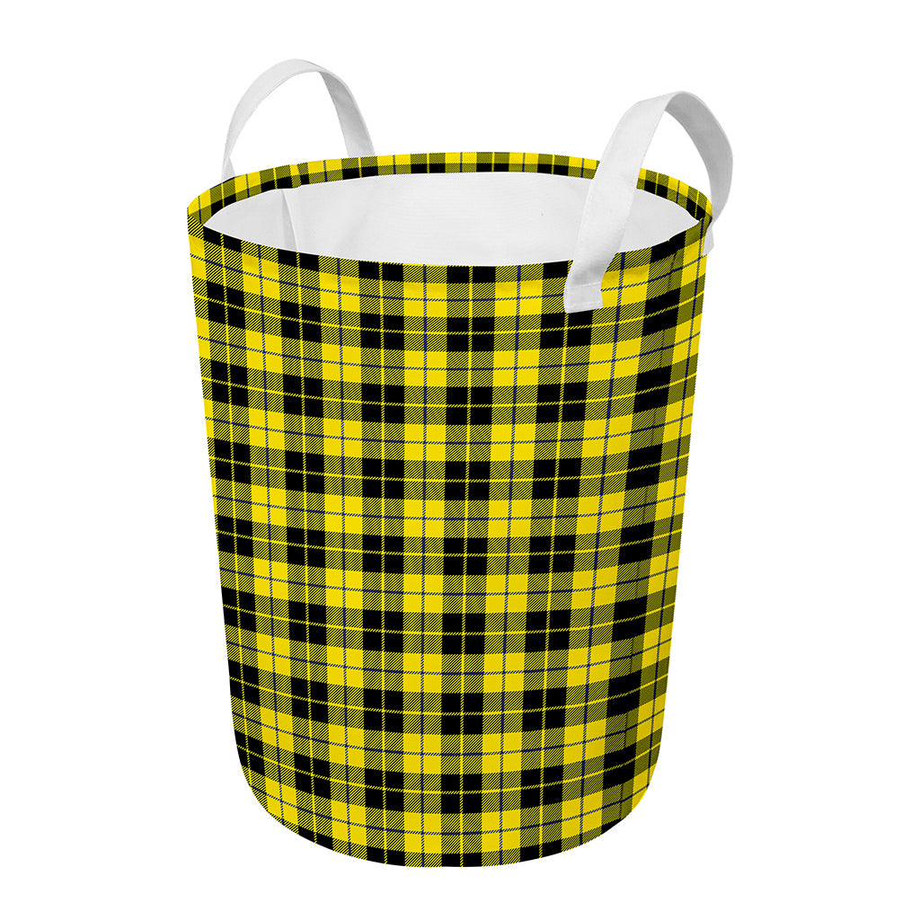 Yellow Black And Blue Tartan Print Round Laundry Basket