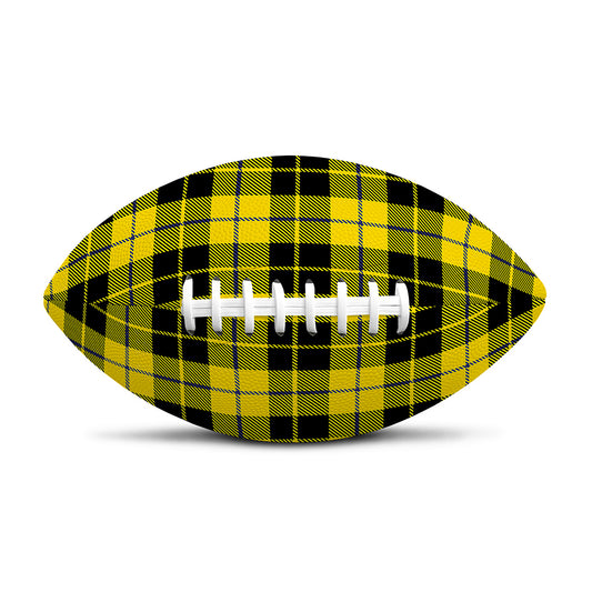 Yellow Black And Blue Tartan Print Rugby Ball