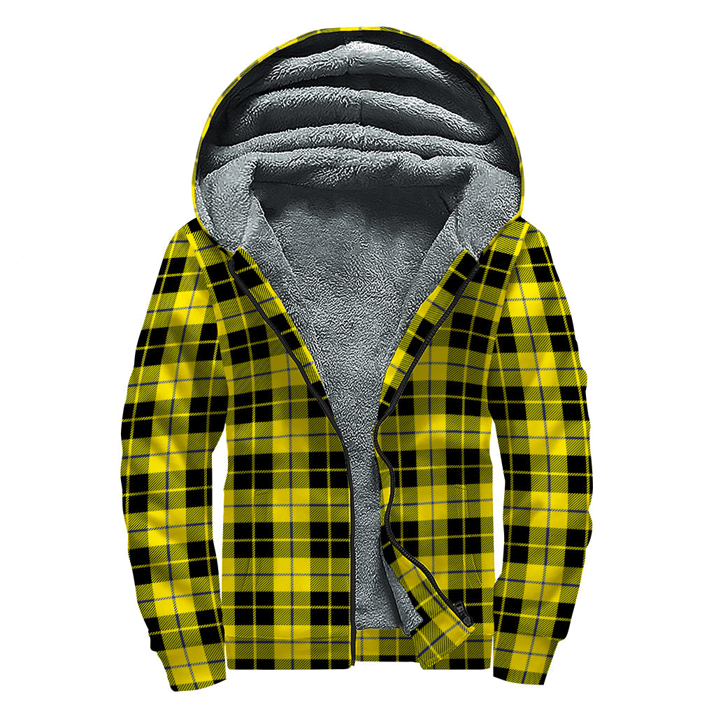 Yellow Black And Blue Tartan Print Sherpa Lined Zip Up Hoodie