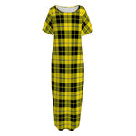 Yellow Black And Blue Tartan Print Short Sleeve Long Nightdress
