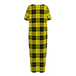 Yellow Black And Blue Tartan Print Short Sleeve Long Nightdress