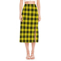 Yellow Black And Blue Tartan Print Side Slit Midi Skirt