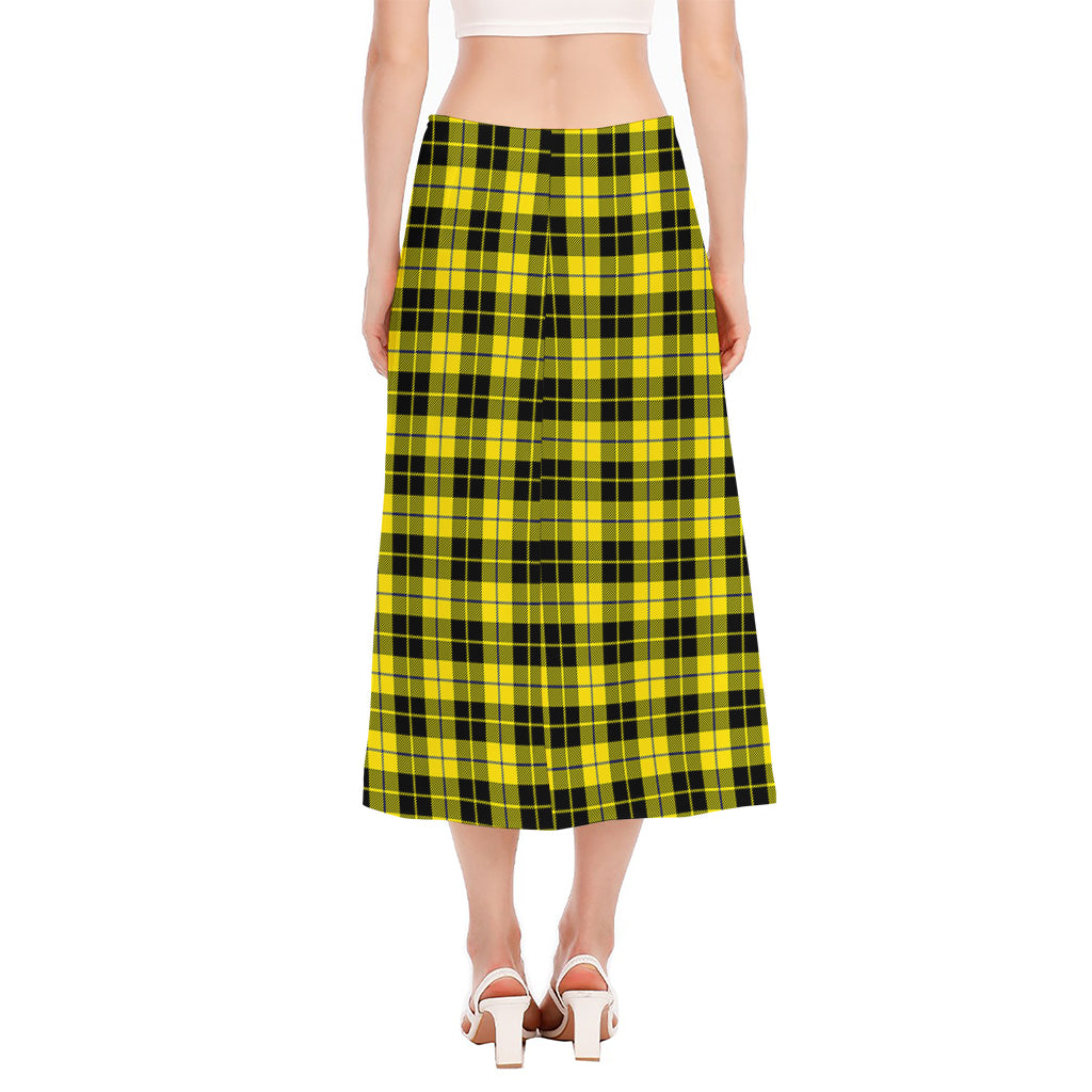 Yellow Black And Blue Tartan Print Side Slit Midi Skirt