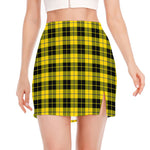 Yellow Black And Blue Tartan Print Side Slit Mini Skirt