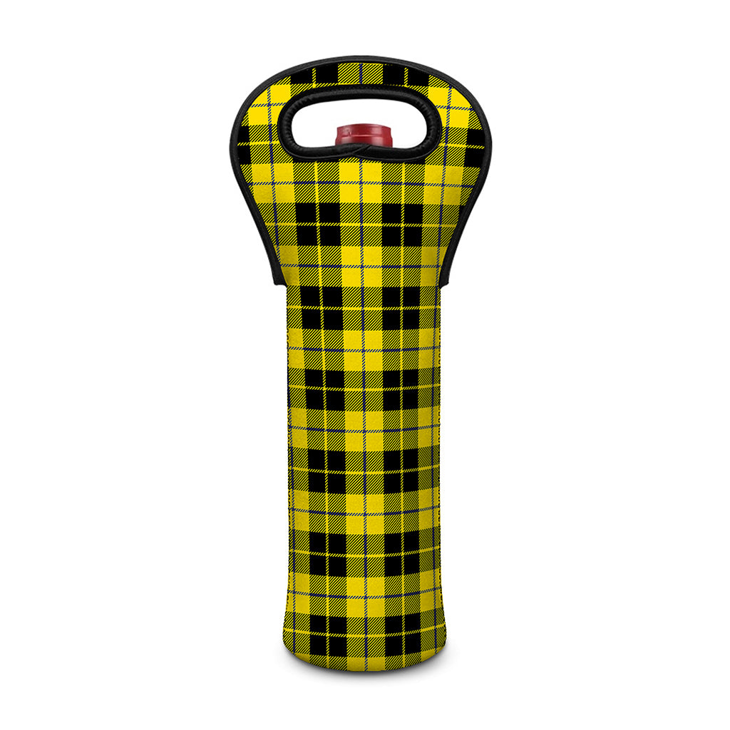 Yellow Black And Blue Tartan Print Single Neoprene Wine Tote