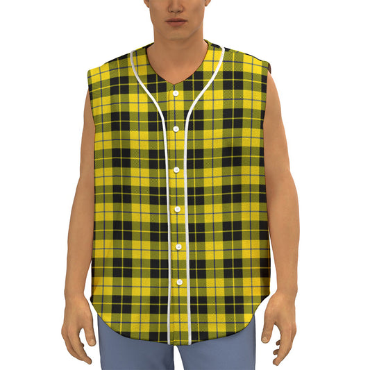 Yellow Black And Blue Tartan Print Sleeveless Baseball Jersey