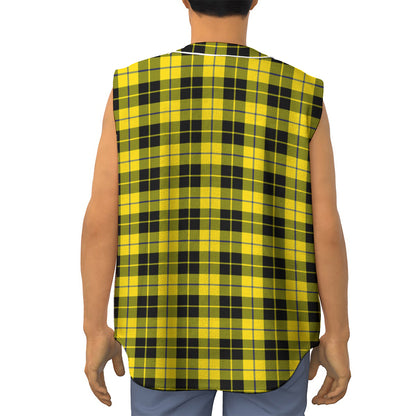 Yellow Black And Blue Tartan Print Sleeveless Baseball Jersey