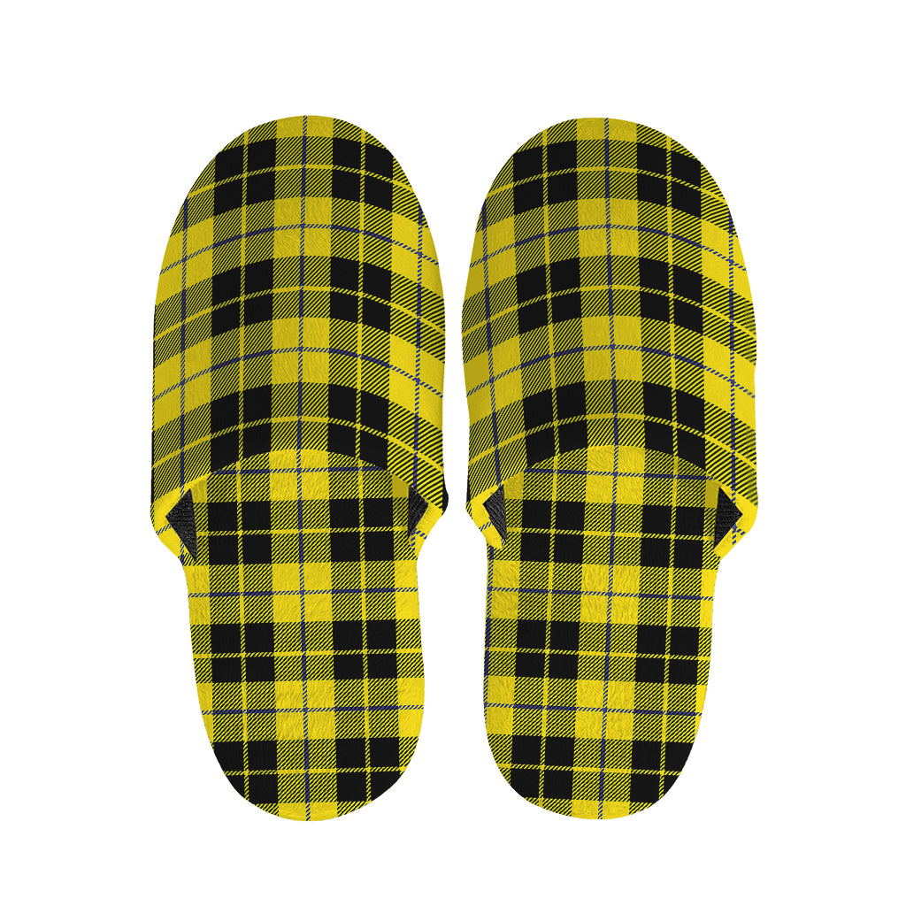 Yellow Black And Blue Tartan Print Slippers