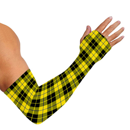 Yellow Black And Blue Tartan Print Sun Protection Arm Sleeves