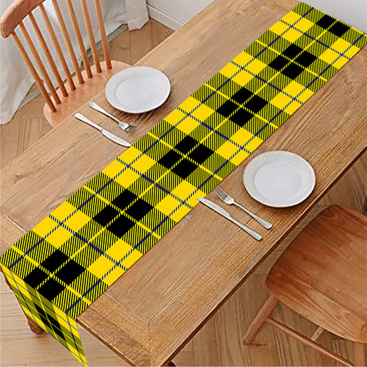 Yellow Black And Blue Tartan Print Table Runner
