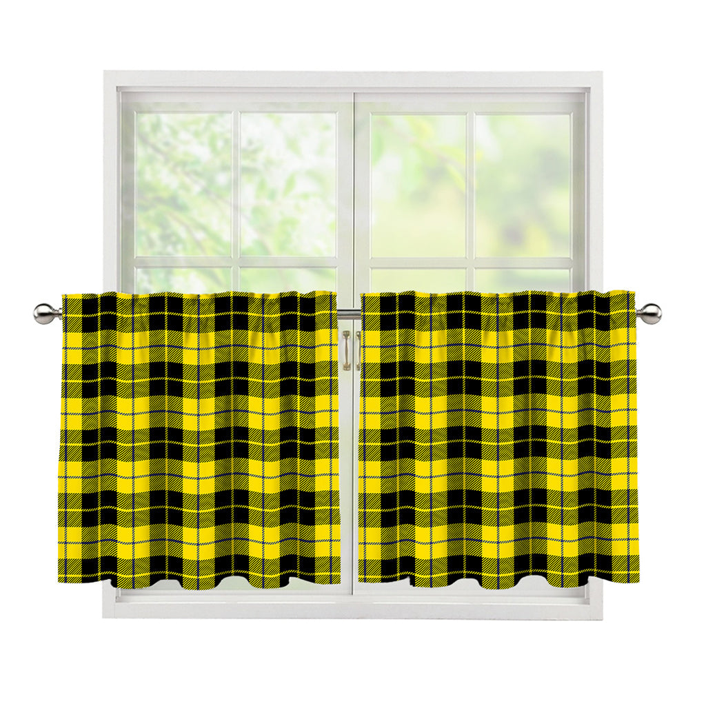 Yellow Black And Blue Tartan Print Tier Curtains