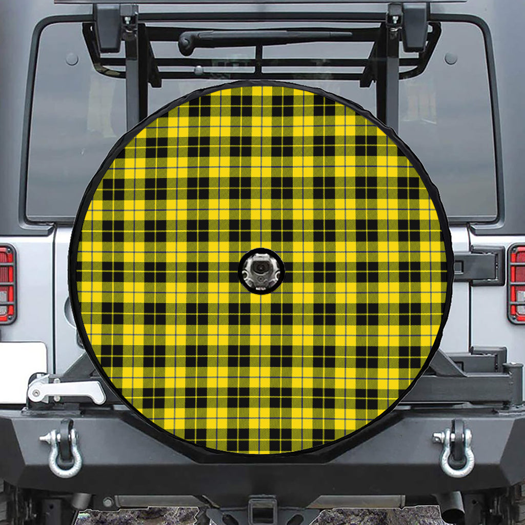 Yellow Black And Blue Tartan Print Tire Cover With Camera Hole
