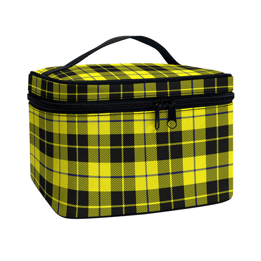 Yellow Black And Blue Tartan Print Travel Makeup Bag