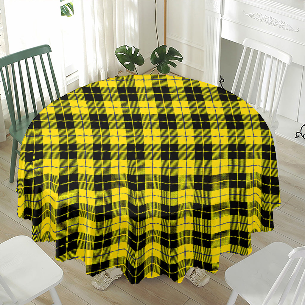 Yellow Black And Blue Tartan Print Waterproof Round Tablecloth