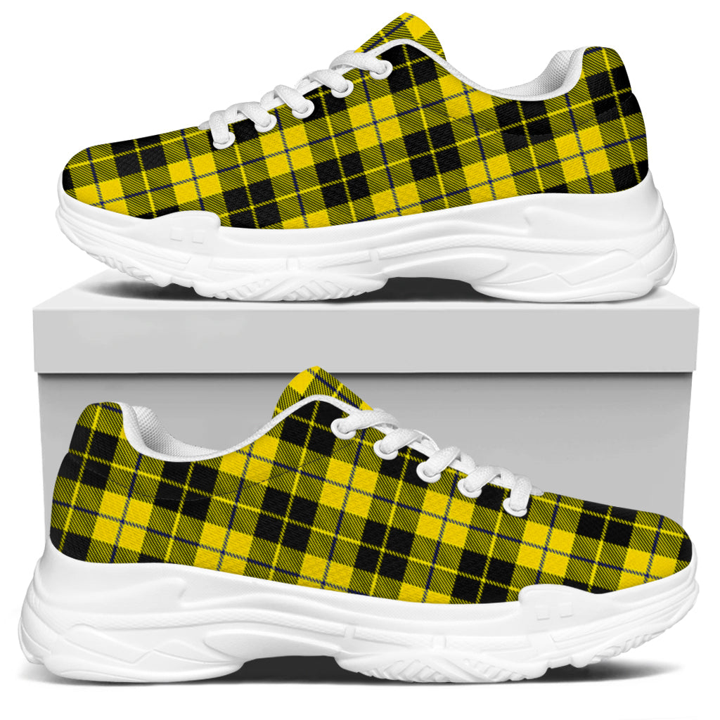 Yellow Black And Blue Tartan Print White Chunky Shoes