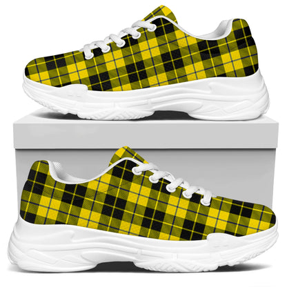 Yellow Black And Blue Tartan Print White Chunky Shoes