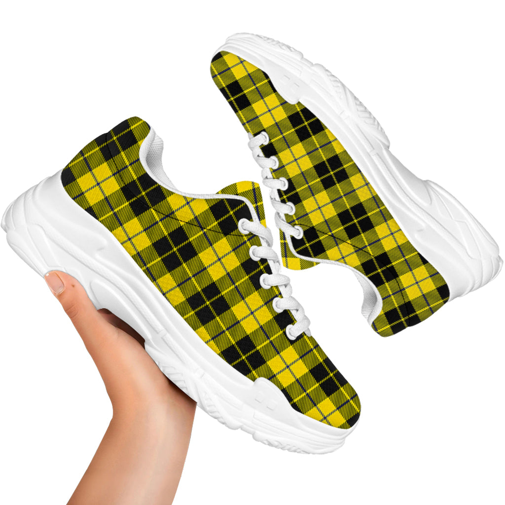 Yellow Black And Blue Tartan Print White Chunky Shoes