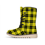Yellow Black And Blue Tartan Print Winter Boots