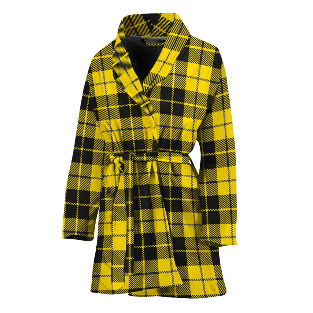Yellow Black And Blue Tartan Print Women's Bathrobe