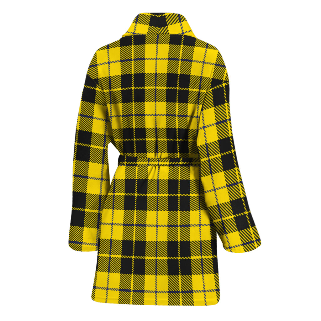 Yellow Black And Blue Tartan Print Women's Bathrobe