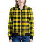 Yellow Black And Blue Tartan Print Women's Bomber Jacket